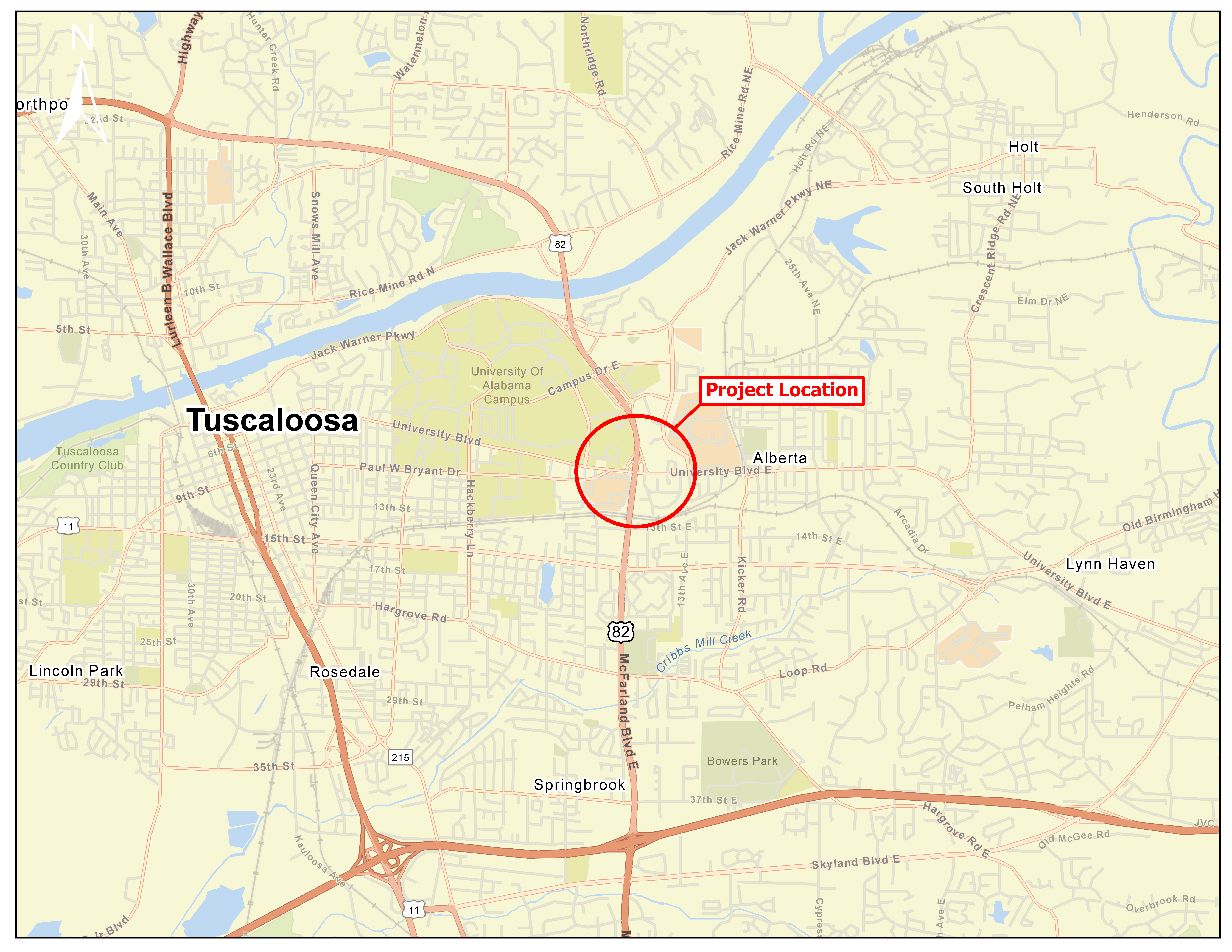 University Blvd Bridge Vicinity Map