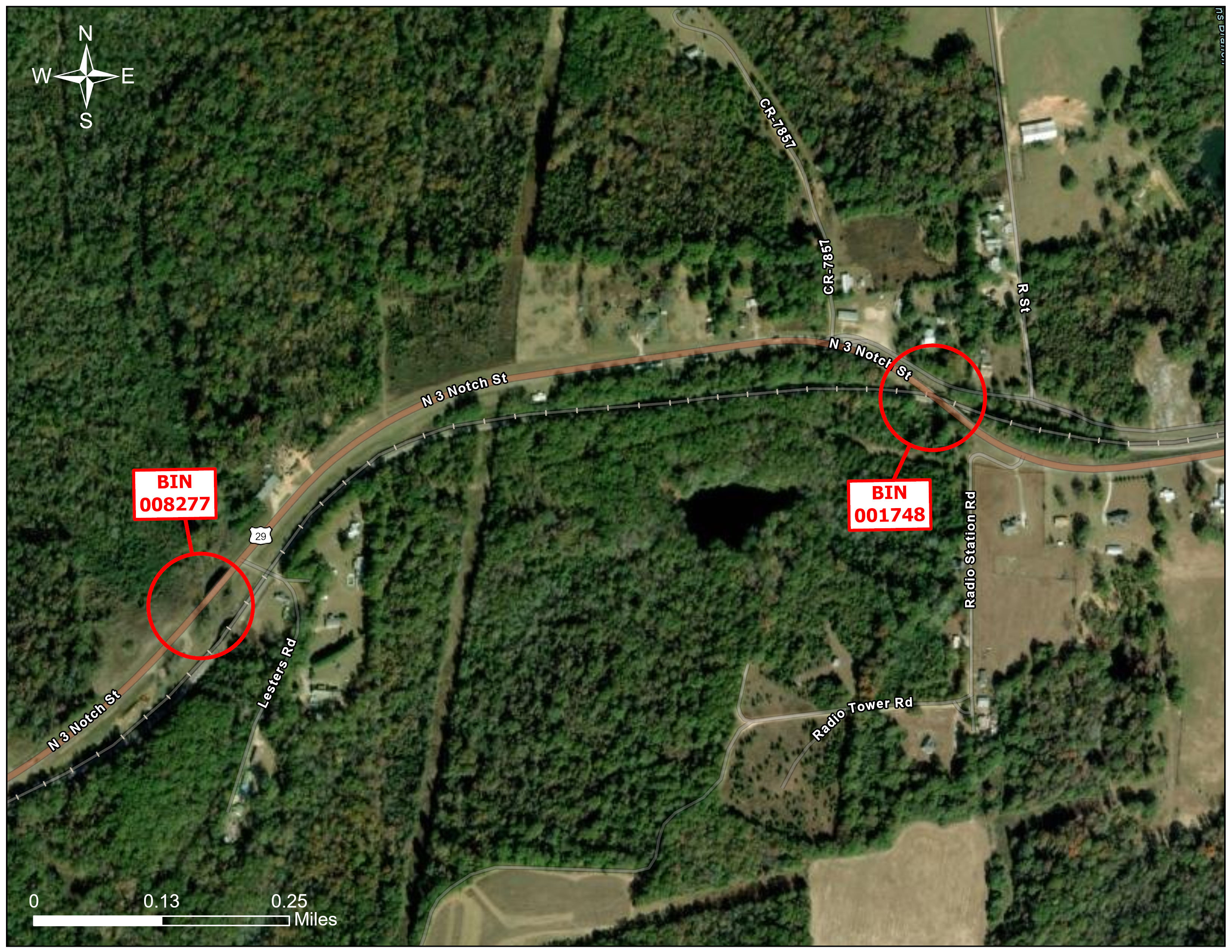 Aerial map showing a close up of the proposed project location on US-29 near Troy, Alabama.