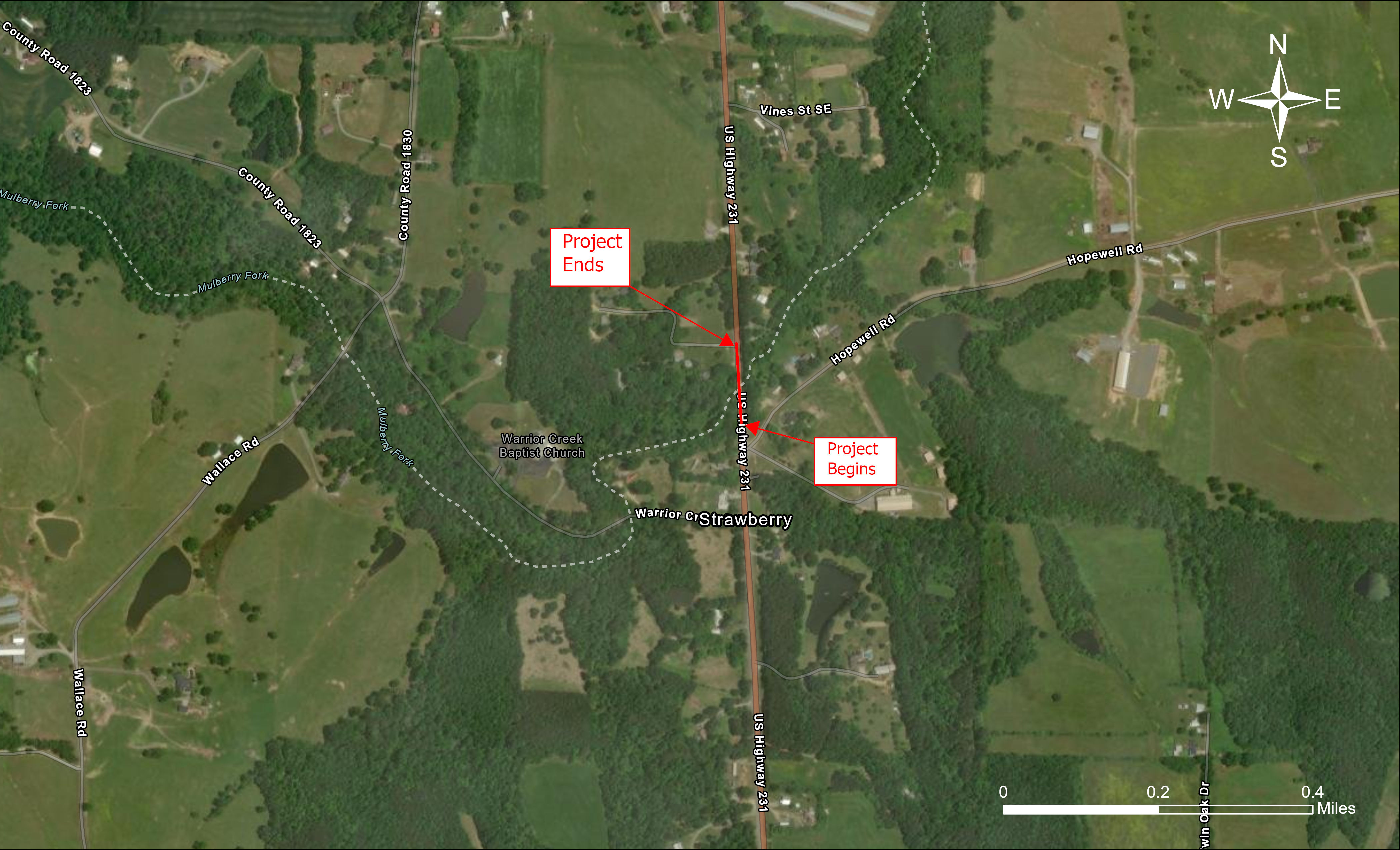 A map showing the vicinity of the proposed bridge replacement.
