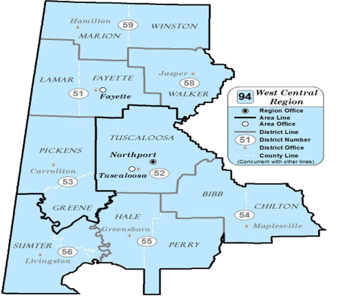 ALDOT Map of West Central Region
